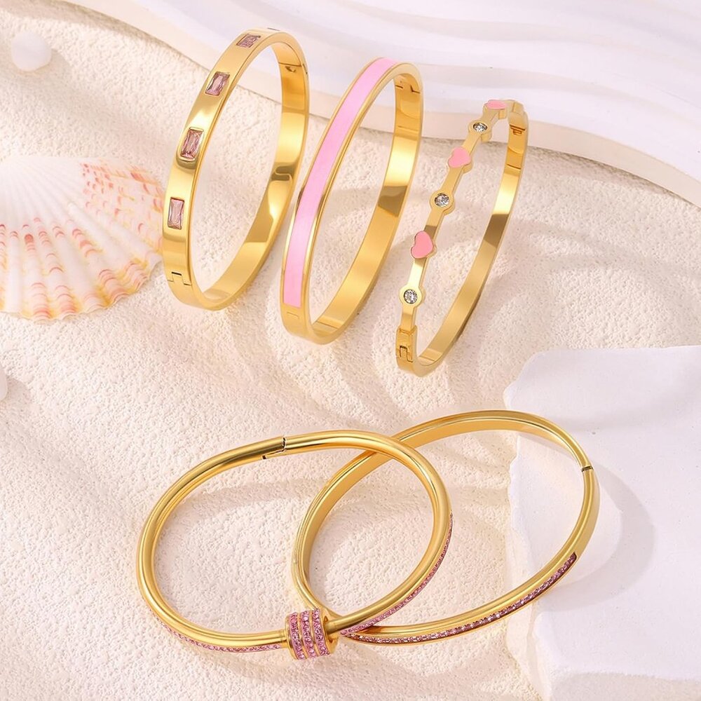 Charming Stackable Pink Heart Bangles - Perfect 1… - image 8